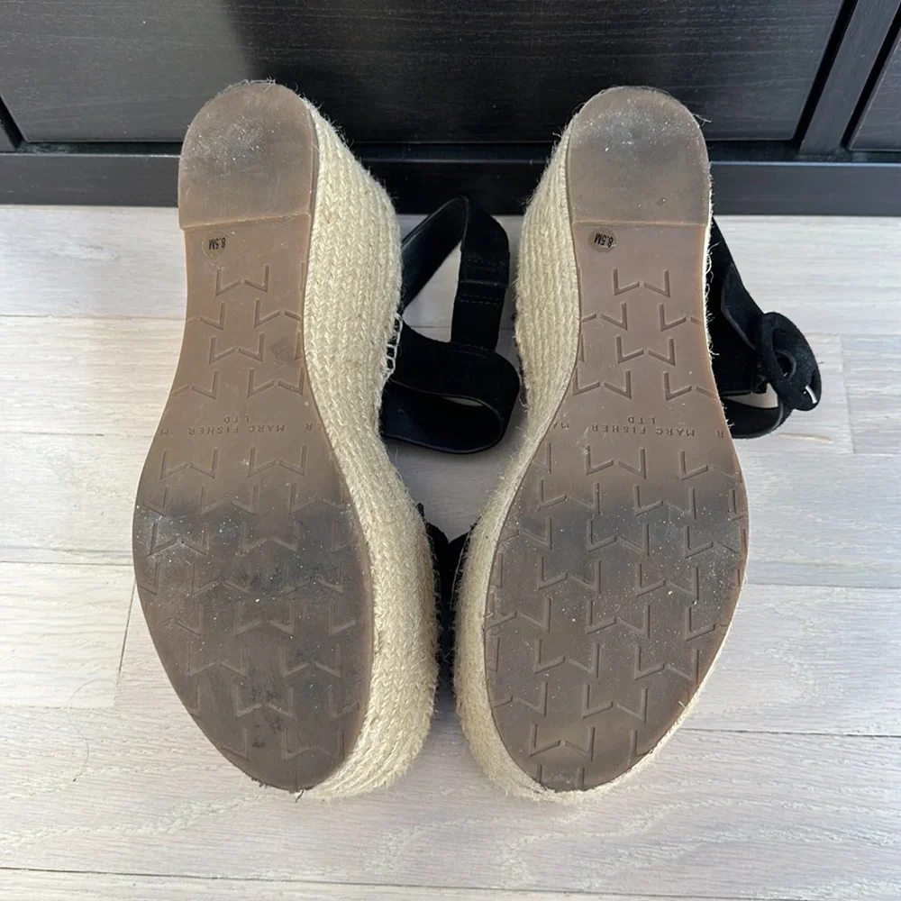 Marc Fisher Black Suede Espadrille Platform Sandal Wedges - Picture 7 of 7